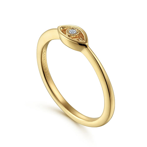 14K Yellow Gold Dainty Evil Eye Diamond Ring