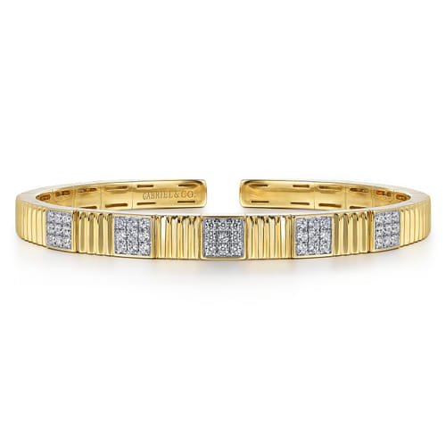 14K Yellow Gold Demure Diamond Bangle Scallop Texture