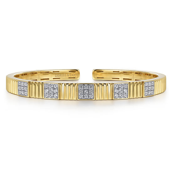 Gabriel - 14K Yellow Gold Demure Diamond Bangle Scallop Texture
