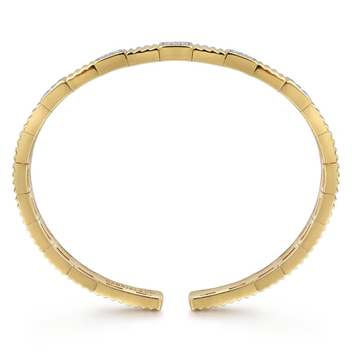14K Yellow Gold Demure Diamond Bangle Scallop Texture