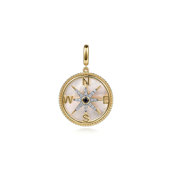 Gabriel - 14K Yellow Gold Diamond & Blue Sapphire Compass Medallion Pendant With Detachable Bail