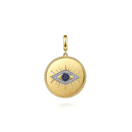 Gabriel - 14K Yellow Gold Diamond & Sapphire Evil Eye Medallion Pendant