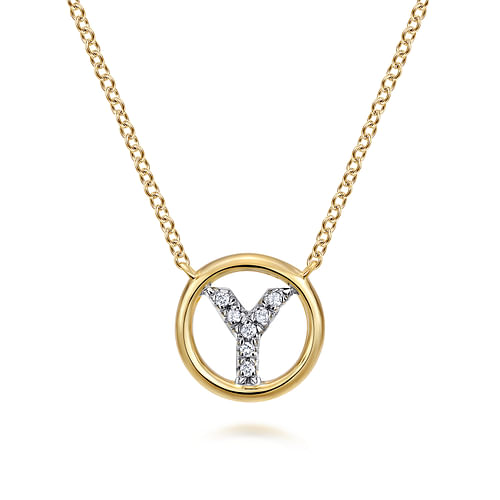 14K Yellow Gold Diamond  Y Initial Pendant Necklace