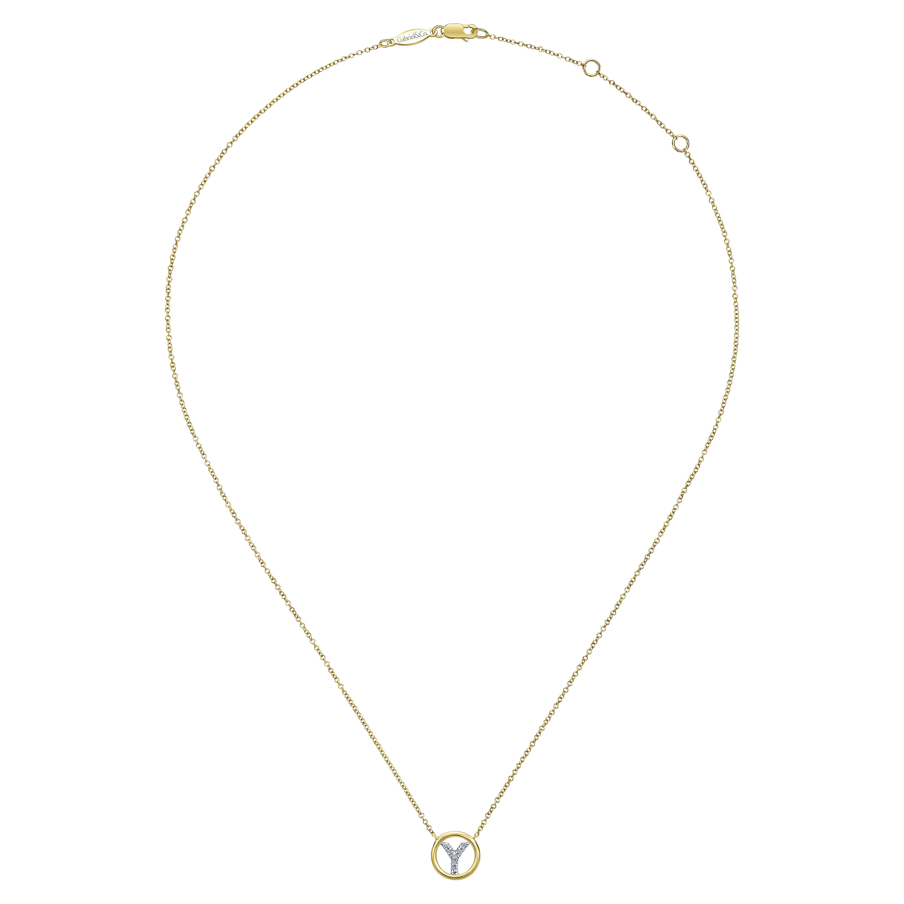 14K Yellow Gold Diamond  Y Initial Pendant Necklace