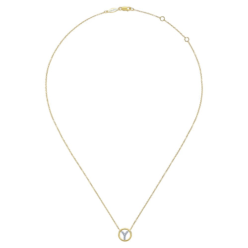 14K Yellow Gold Diamond  Y Initial Pendant Necklace