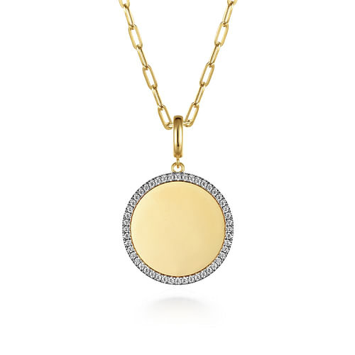 14K Yellow Gold Diamond 24mm Round Medallion Personalized Pendant