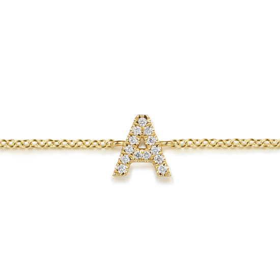 14K Yellow Gold Diamond A Initial Chain Bracelet angle 2