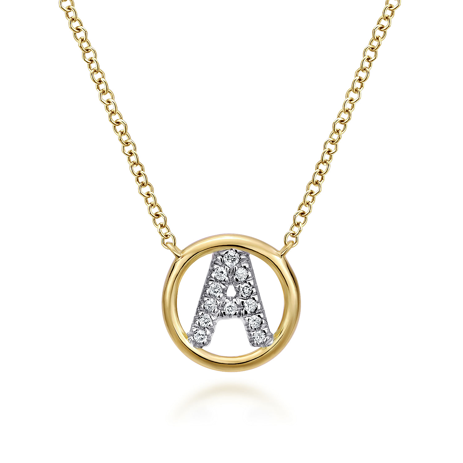 14K Yellow Gold Diamond A Initial Pendant Necklace