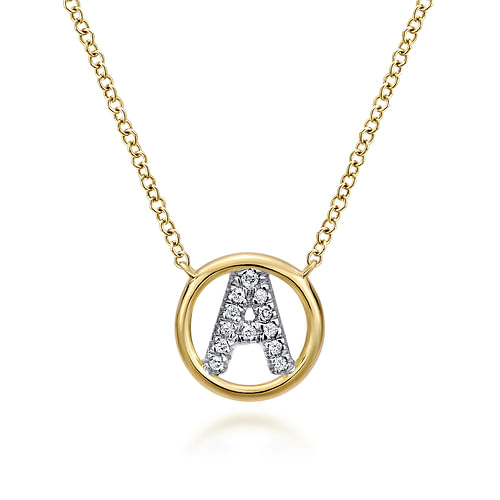 14K Yellow Gold Diamond A Initial Pendant Necklace