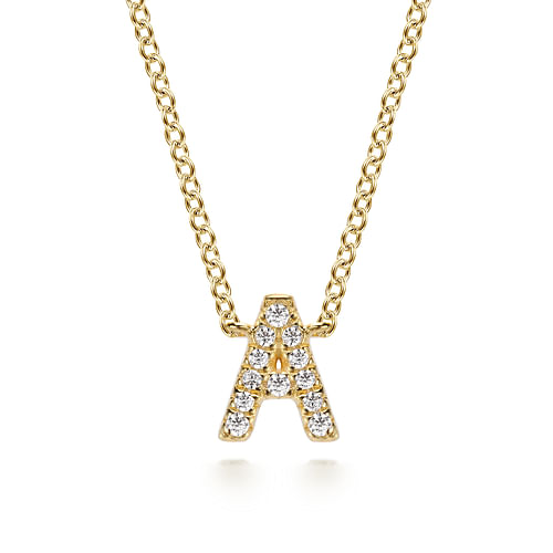 14K Yellow Gold Diamond A Initial Pendant Necklace