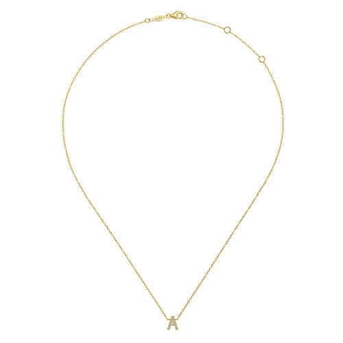 14K Yellow Gold Diamond A Initial Pendant Necklace