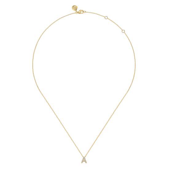 14K Yellow Gold Diamond A Initial Pendant Necklace angle 2