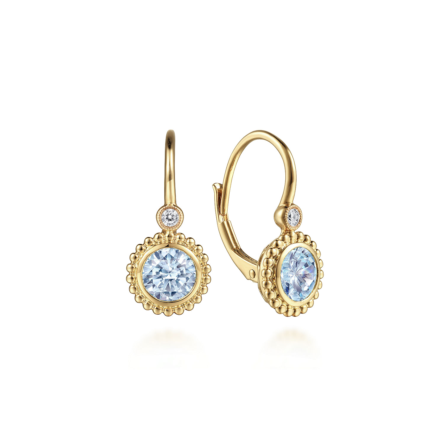 14K Yellow Gold Diamond And Aquamarine Bujukan Drop Earrings