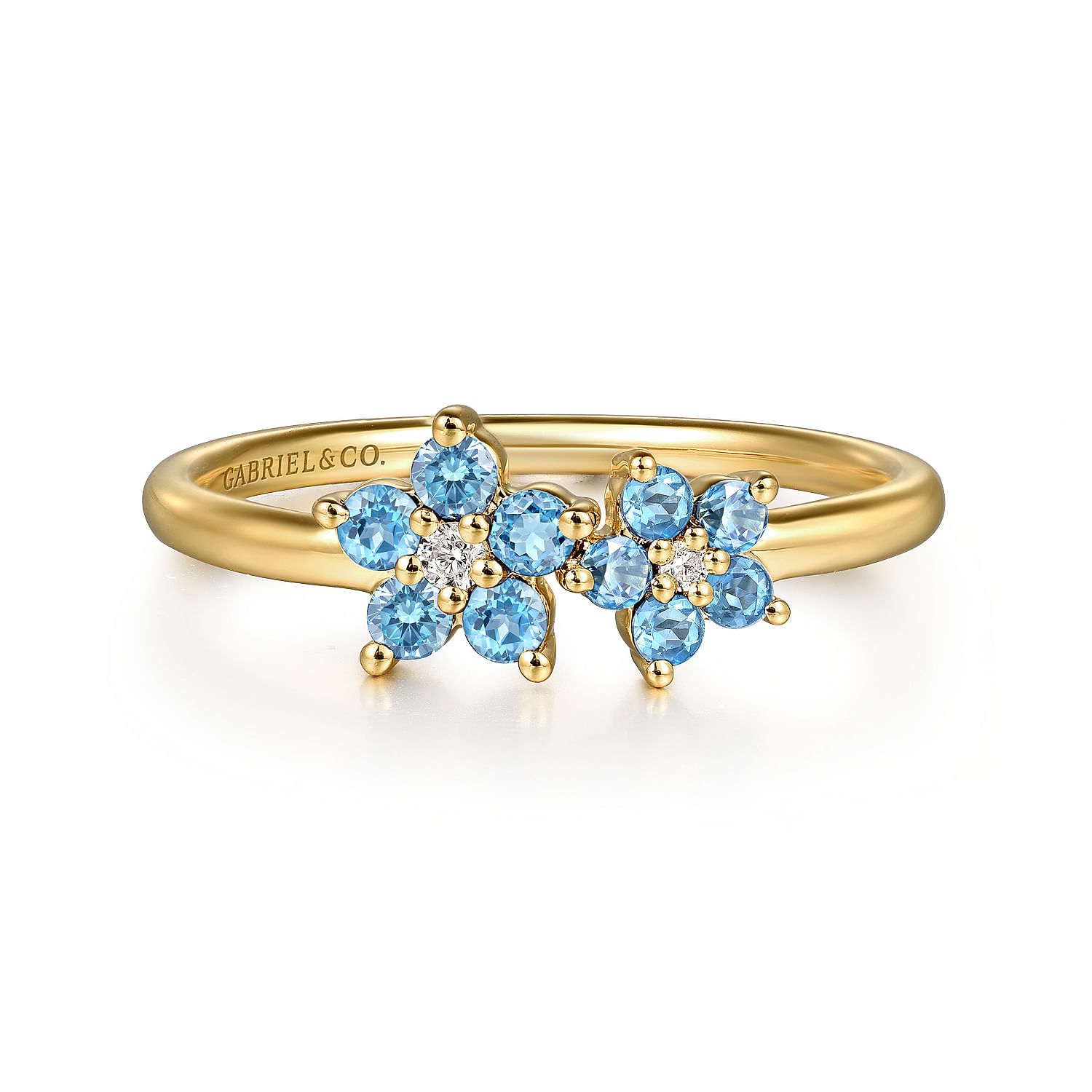 14K Yellow Gold Diamond And Blue Topaz Classic Ring