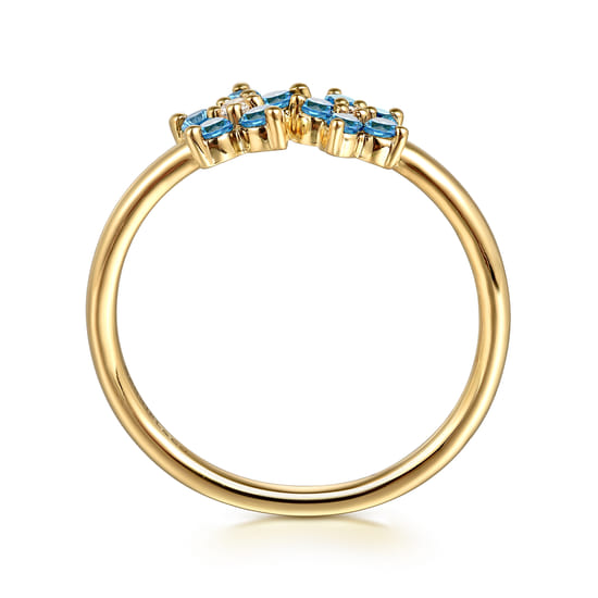 14K Yellow Gold Diamond And Blue Topaz Classic Ring angle 2
