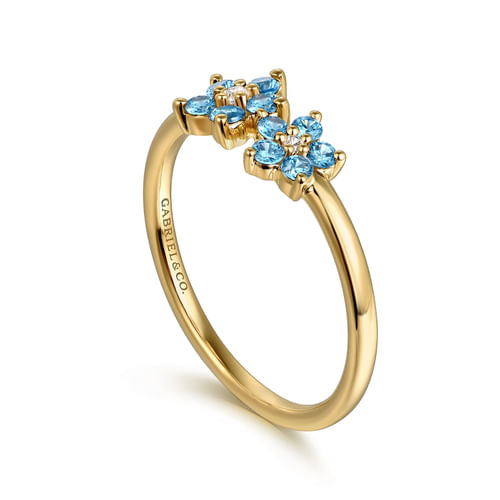14K Yellow Gold Diamond And Blue Topaz Classic Ring