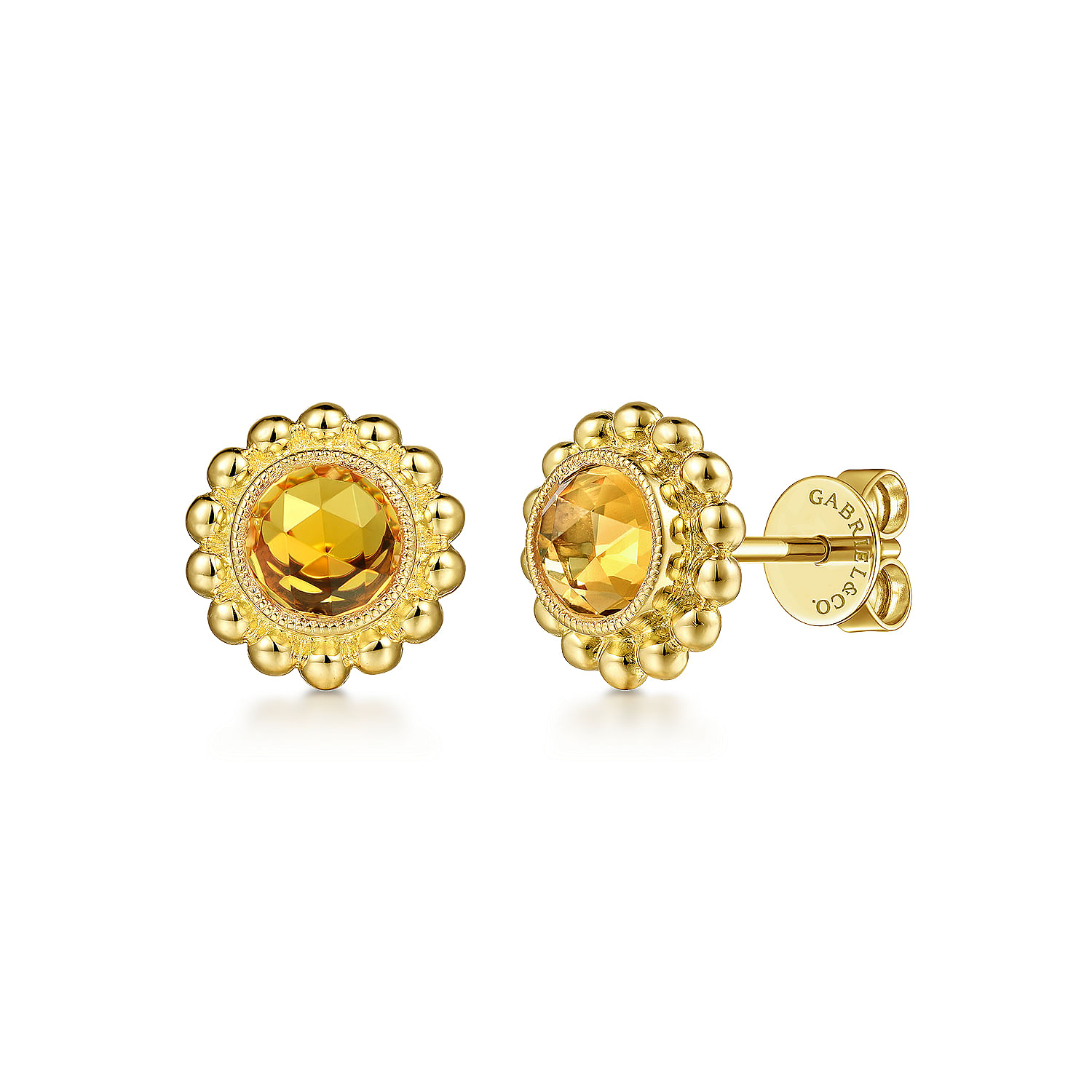 14K Yellow Gold Diamond And Citrine Bujukan Stud Earrings