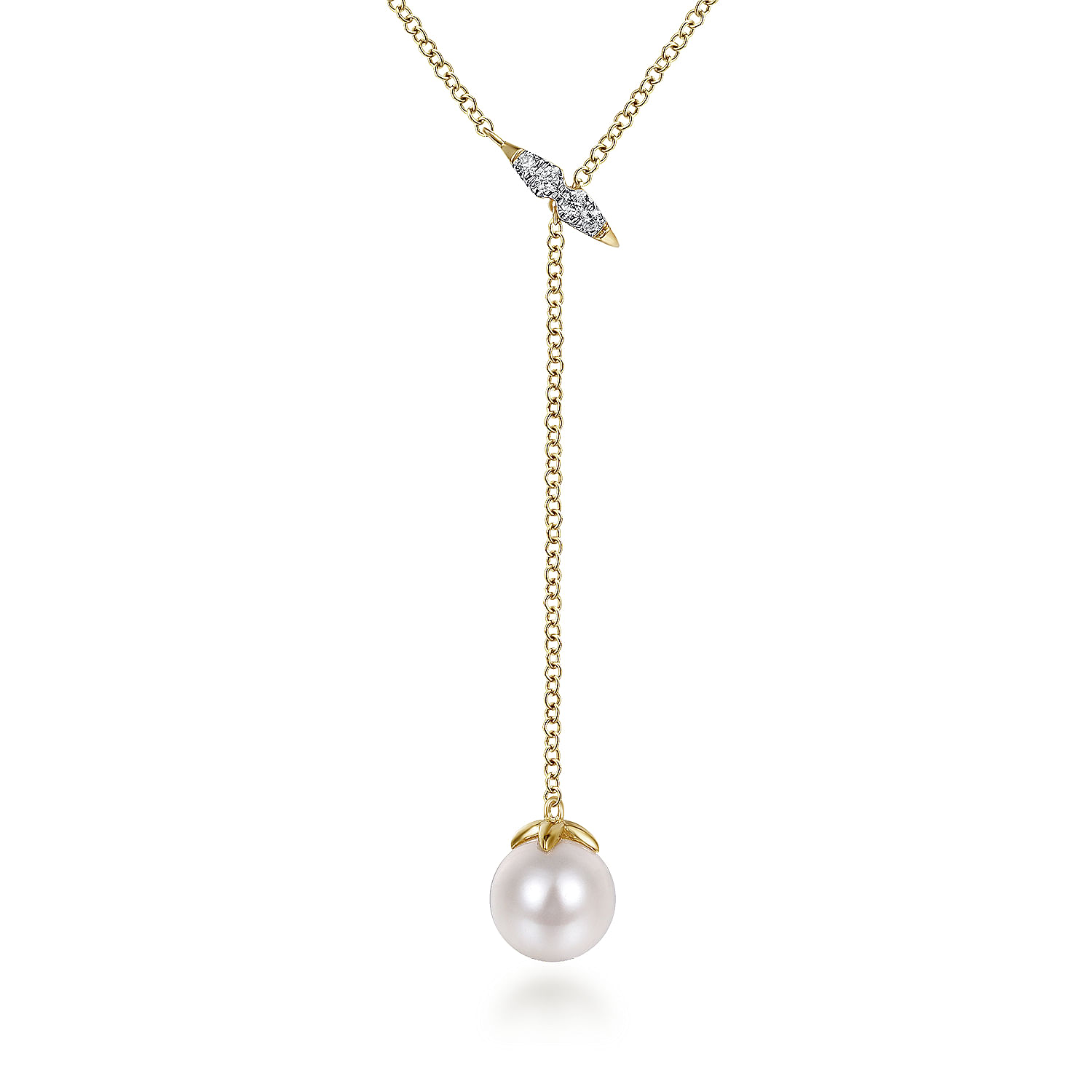 Gabriel - 14K Yellow Gold Diamond And Pearl Y Knot Necklace 