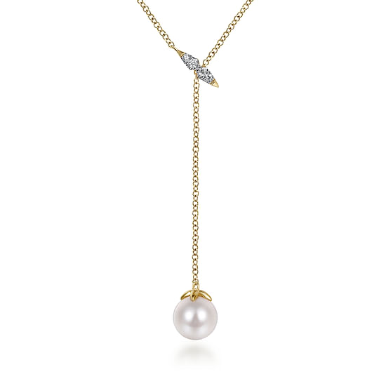 Gabriel - 14K Yellow Gold Diamond And Pearl Y Knot Necklace 