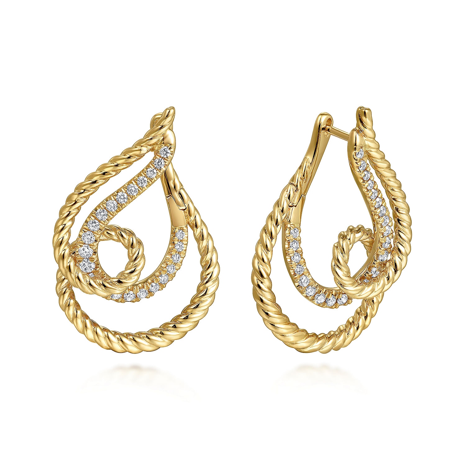 14K Yellow Gold Diamond And Rope Twisted Earrings