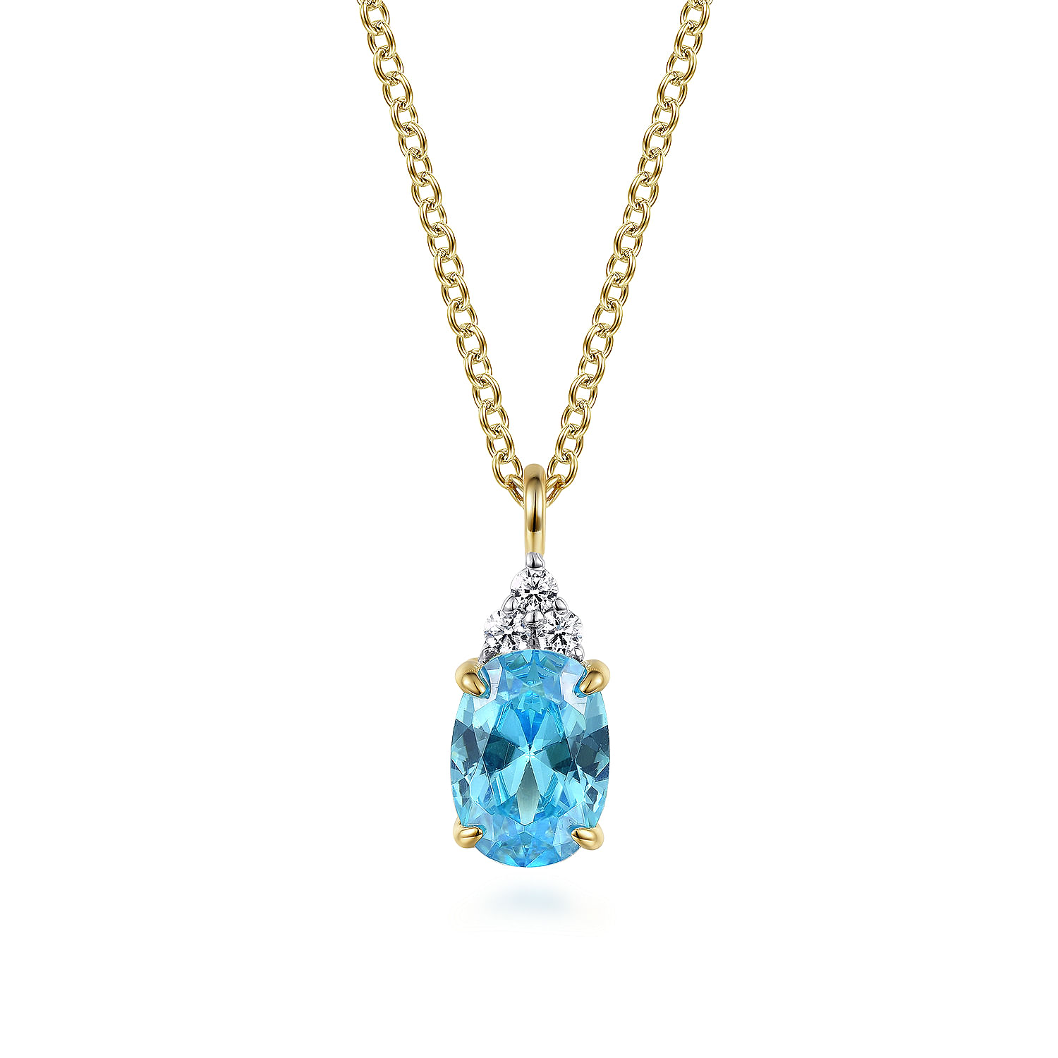 14K Yellow Gold Diamond And Swiss Blue Topaz Pendant Necklace