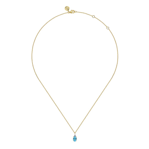 14K Yellow Gold Diamond And Swiss Blue Topaz Pendant Necklace