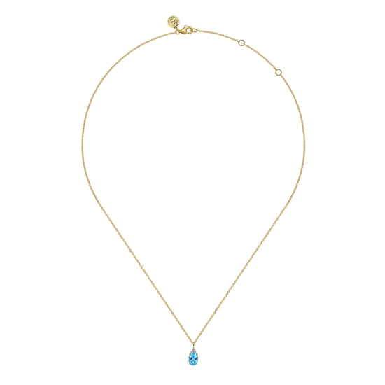 14K Yellow Gold Diamond And Swiss Blue Topaz Pendant Necklace angle 2