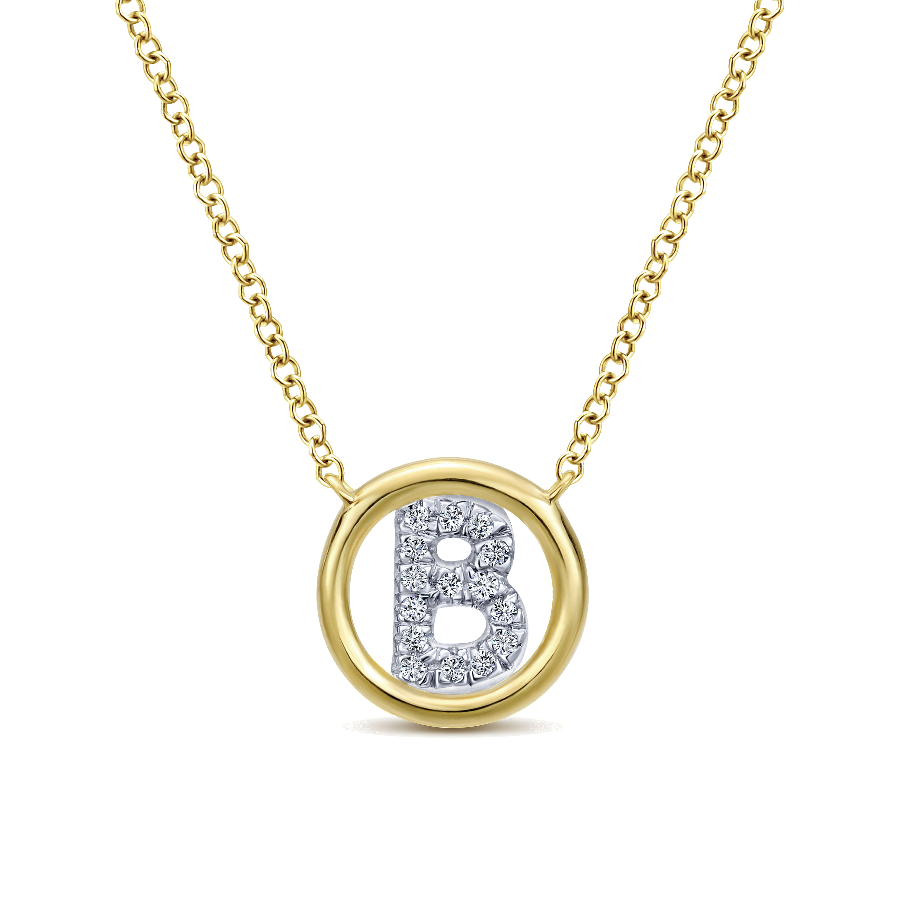 14K Yellow Gold Diamond B Initial Pendant Necklace