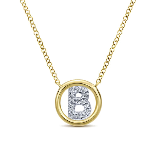 14K Yellow Gold Diamond B Initial Pendant Necklace