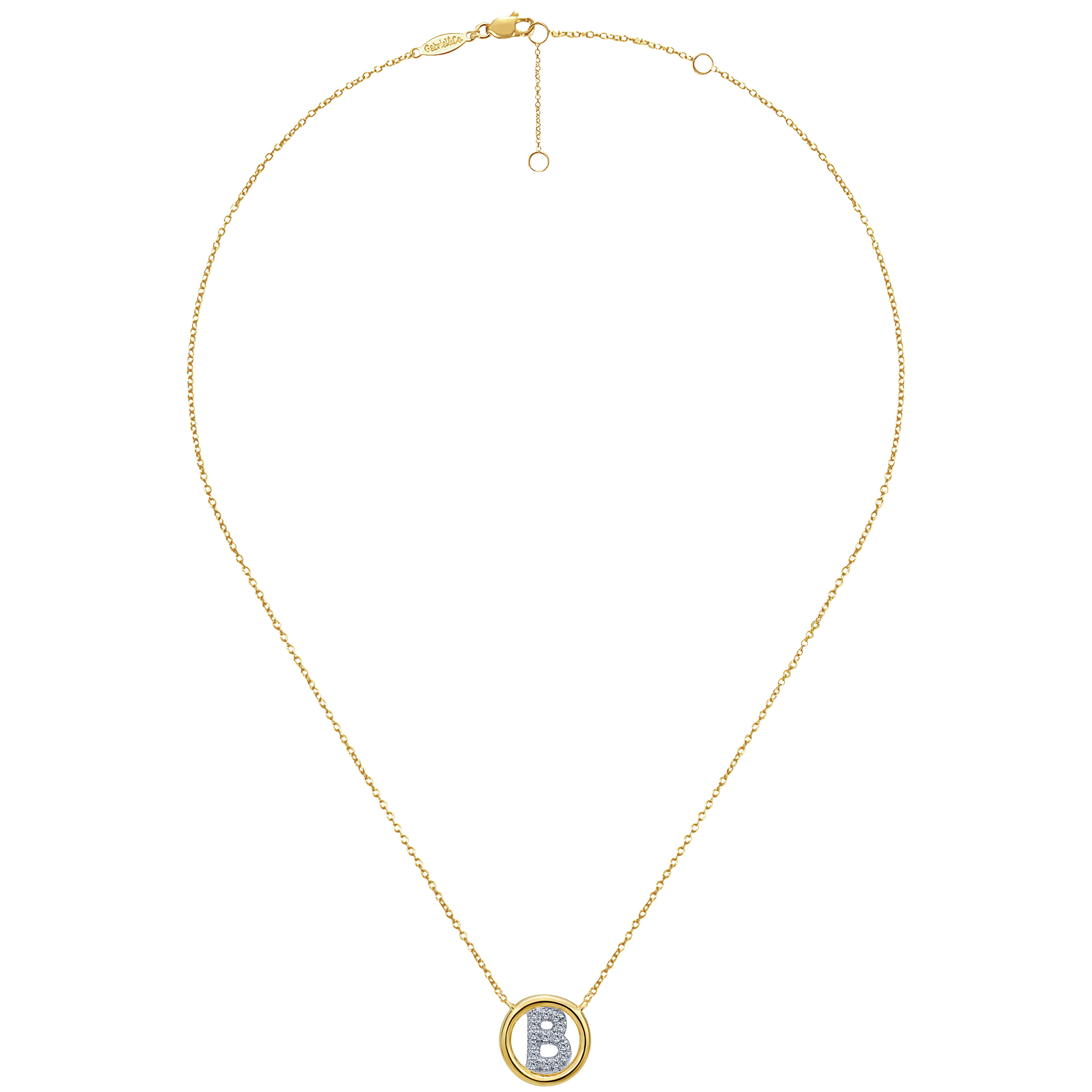 14K Yellow Gold Diamond B Initial Pendant Necklace