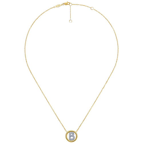 14K Yellow Gold Diamond B Initial Pendant Necklace