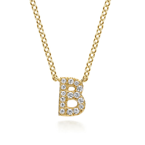 14K Yellow Gold Diamond B Initial Pendant Necklace