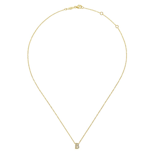 14K Yellow Gold Diamond B Initial Pendant Necklace