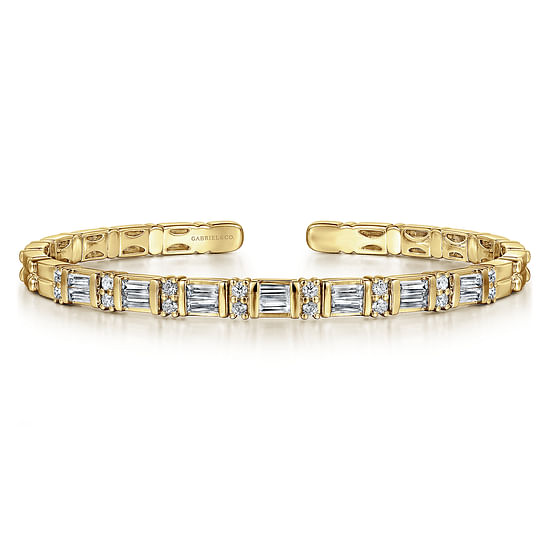 Gabriel - 14K Yellow Gold Diamond Baguette Station Bangle