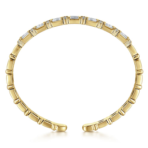 14K Yellow Gold Diamond Baguette Station Bangle