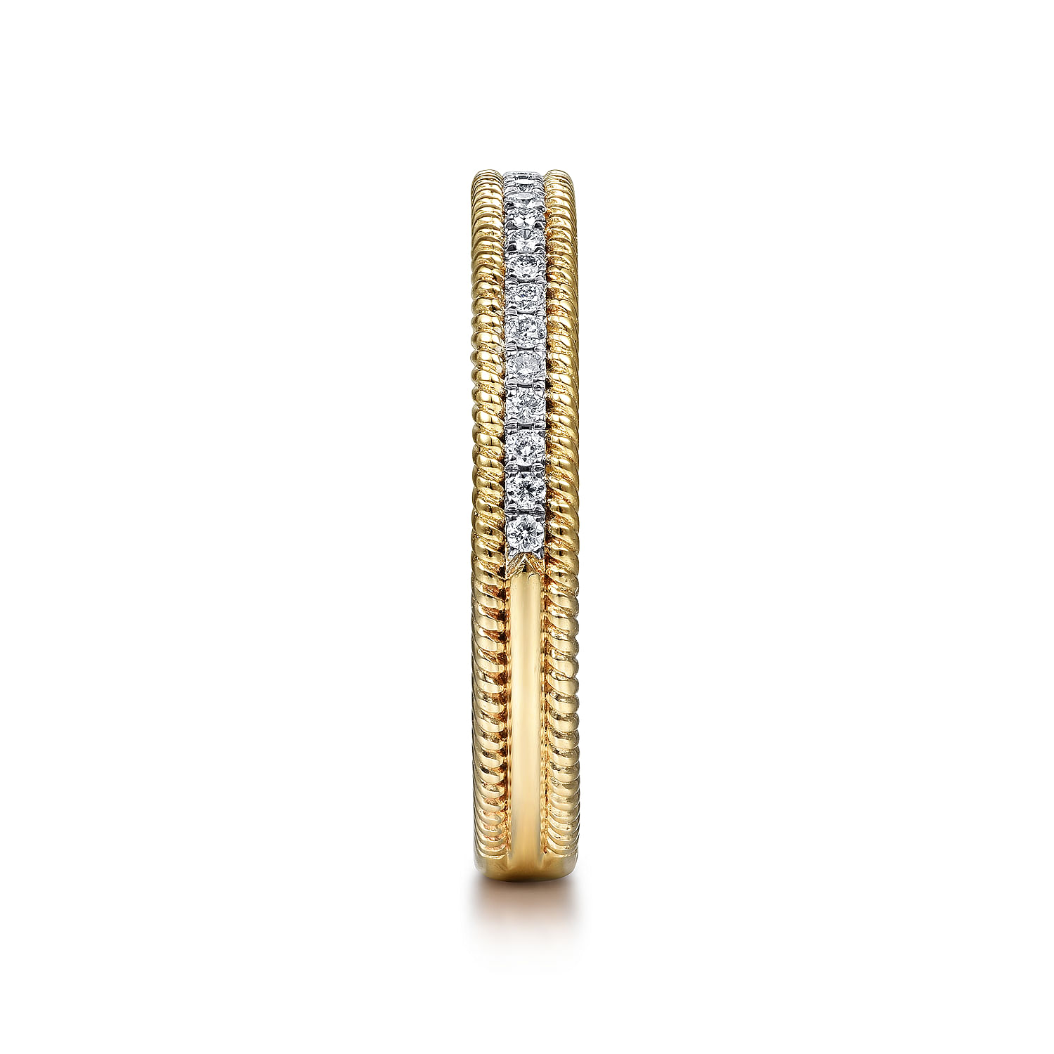 14K Yellow Gold Diamond Band with Twisted Rope Border