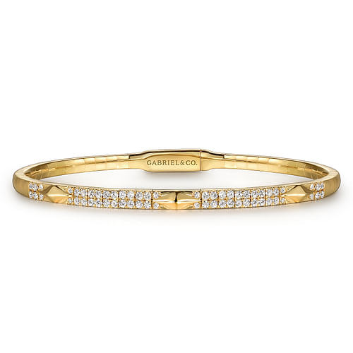 14K Yellow Gold Diamond Bangle with Pyramid Rhombus Stations