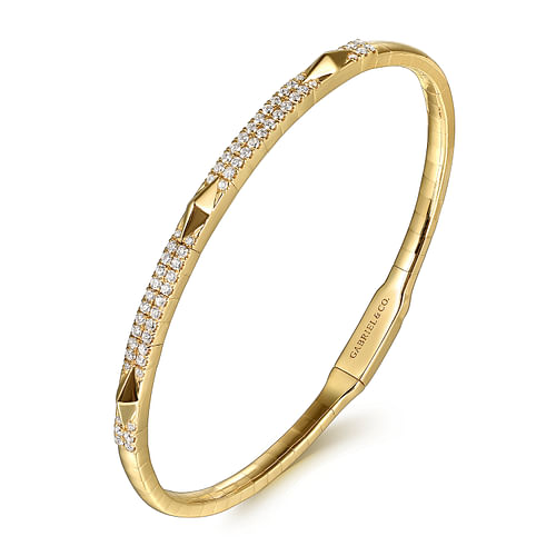 14K Yellow Gold Diamond Bangle with Pyramid Rhombus Stations