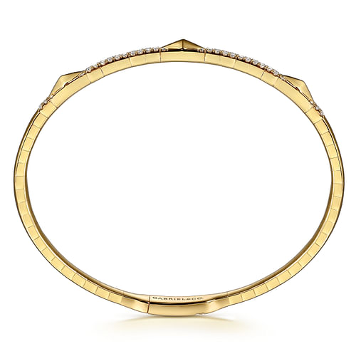 14K Yellow Gold Diamond Bangle with Pyramid Rhombus Stations