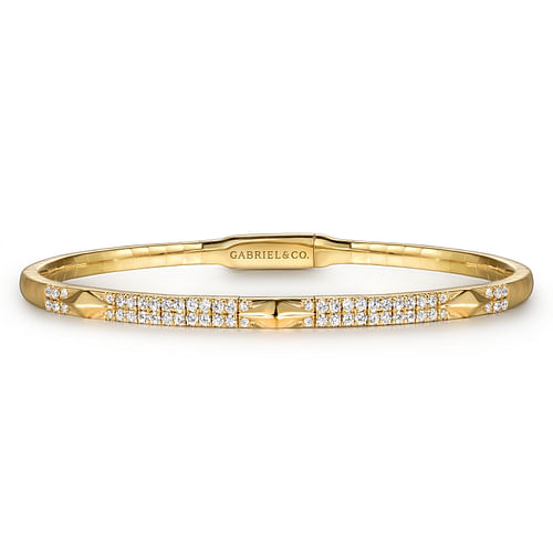 14K Yellow Gold Diamond Bangle with Pyramid Rhombus Stations