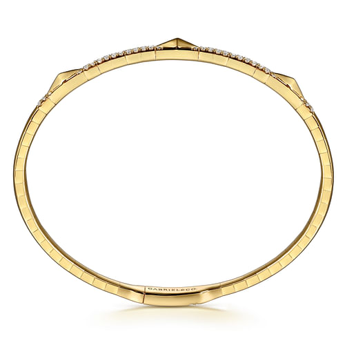 14K Yellow Gold Diamond Bangle with Pyramid Rhombus Stations