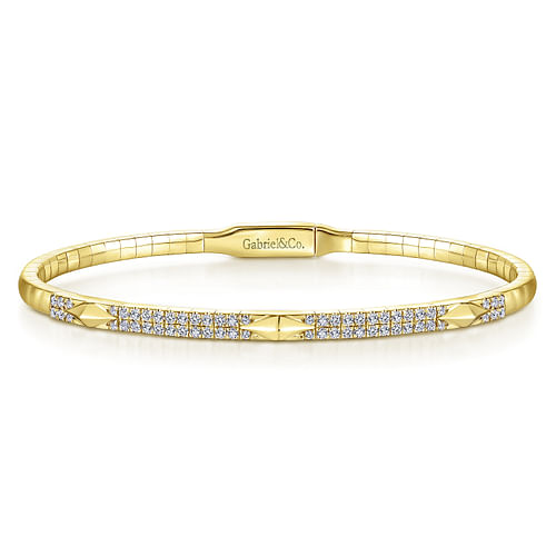 14K Yellow Gold Diamond Bangle with Pyramid Rhombus Stations