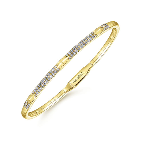 14K Yellow Gold Diamond Bangle with Pyramid Rhombus Stations