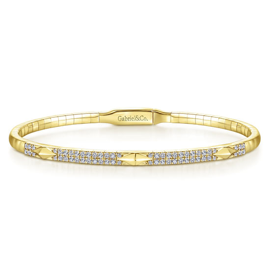 Gabriel - 14K Yellow Gold Diamond Bangle with Pyramid Rhombus Stations