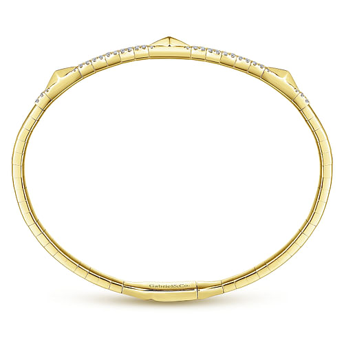 14K Yellow Gold Diamond Bangle with Pyramid Rhombus Stations