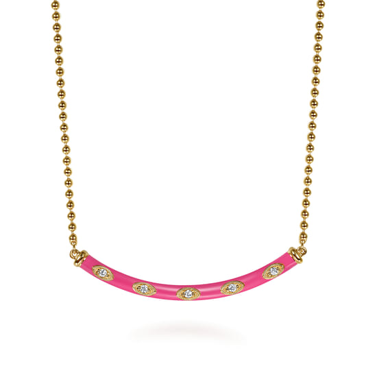 Gabriel - 14K Yellow Gold Diamond Bar Necklace with Fuchsia Enamel Gabriel - 14K Yellow Gold Diamond Bar Necklace with Fuchsia Enamel