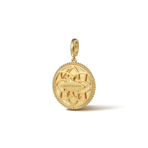 14K Yellow Gold Diamond Bujukan Aquarius Medallion Pendant With Detachable Bail