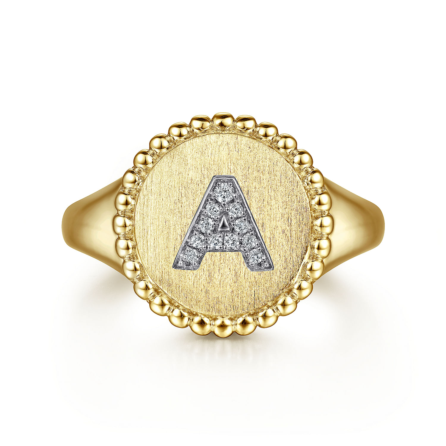 14K Yellow Gold Diamond Bujukan Initial A Signet Ring