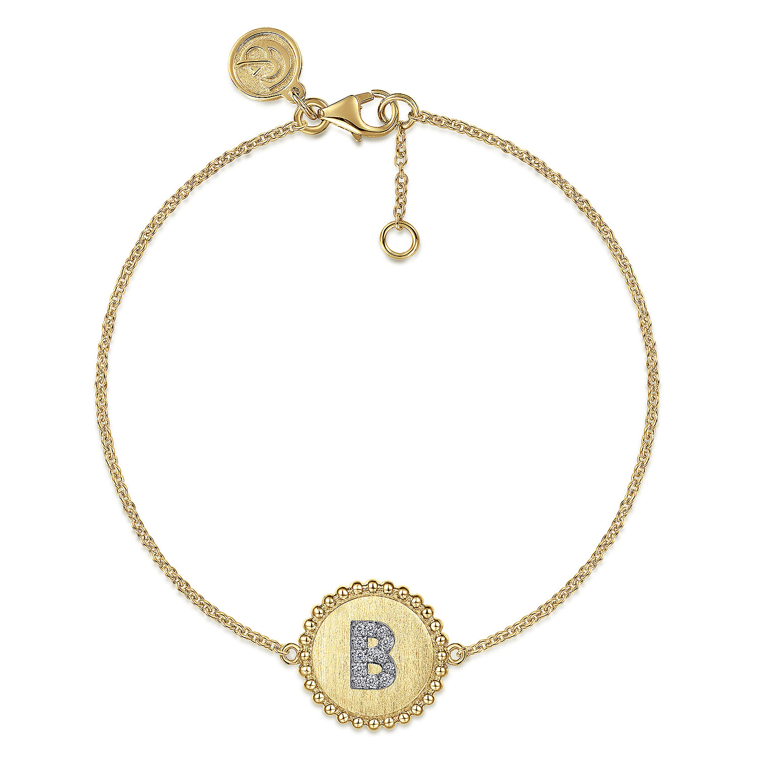 Gabriel - 14K Yellow Gold Diamond Bujukan Initial B Tennis Bracelet in Size 7inch W/Brush