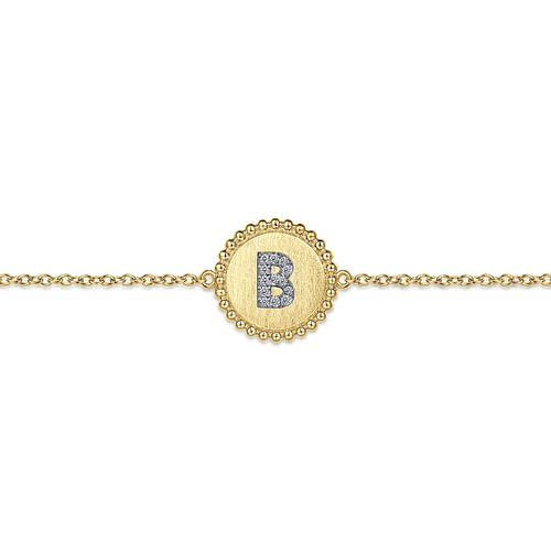 14K Yellow Gold Diamond Bujukan Initial B Tennis Bracelet in Size 7inch W/Brush